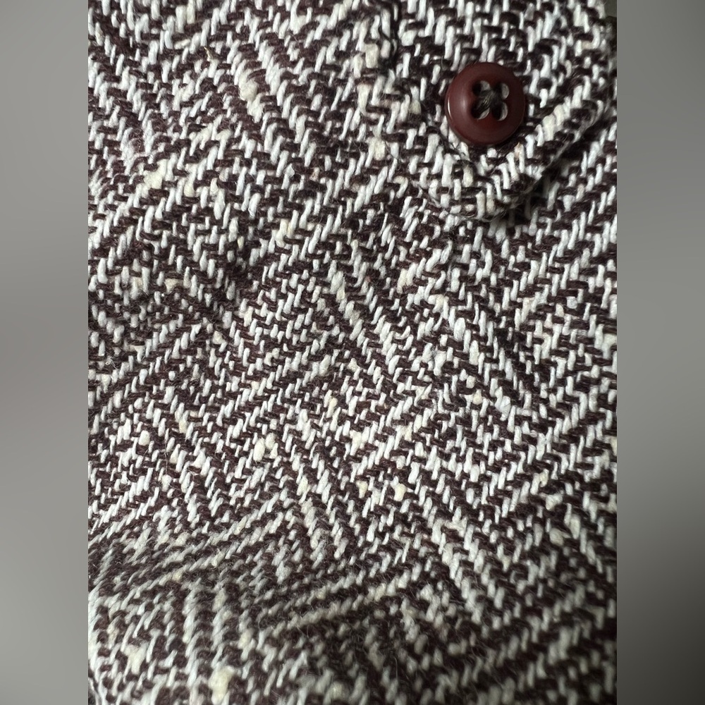 Rare Vintage Women's Wool Blend Herringbone Brown & Cream Skirt W/buttons - Picture 8 of 12